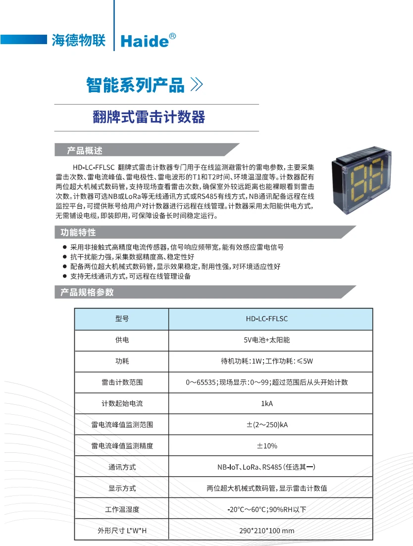 Flag-Type Lightning Strike Counter 技术参数